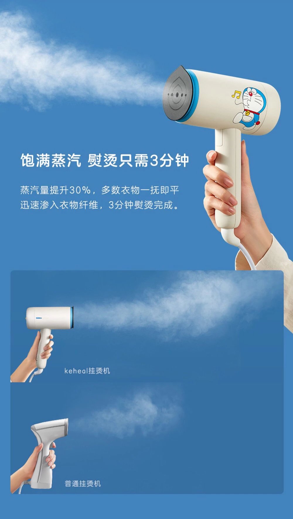 【科西keheal哆啦a梦联名手持挂烫机h2】93衣服皱巴怎么办?