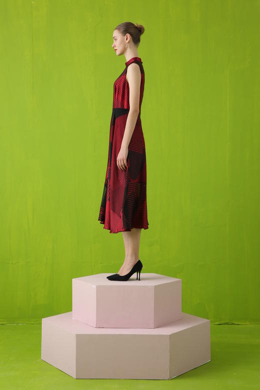 【伯妮斯茵】3S4643几何印花曙红色连衣裙《优雅妩媚系列》-【木兰花开--离骚】 商品图7