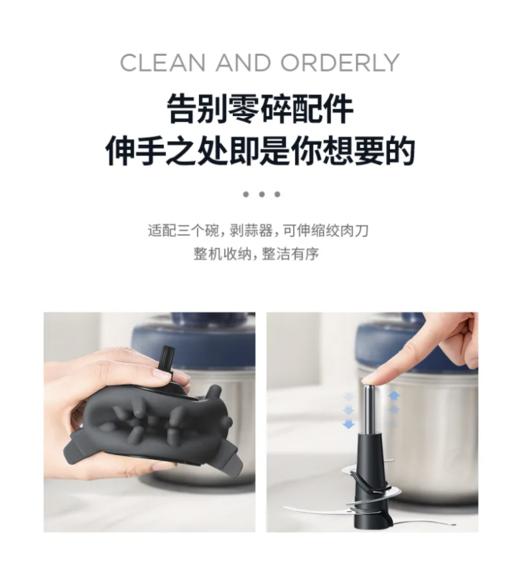 来自英国的创意小家电 「摩飞」摩飞经典款套娃式绞肉机 ‖ 采用350W纯铜电j6秒速成肉馅  S型双层四刀+仿手工摔打 三道扰流设计 智能剥蒜 配套3个料理碗不串味 不易刮花好清洗  可做辅食 更安心 商品图12