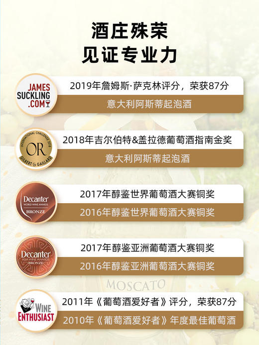 【小甜水里的爱马仕】意大利原瓶原装进DOCG级莫斯卡托甜白葡萄酒起泡酒750ml*2瓶 商品图8
