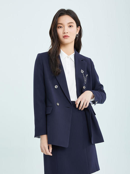 PRICH2022春季款可拆卸金属链条设计职场双排扣西装外套PRJKC1101T 商品图2