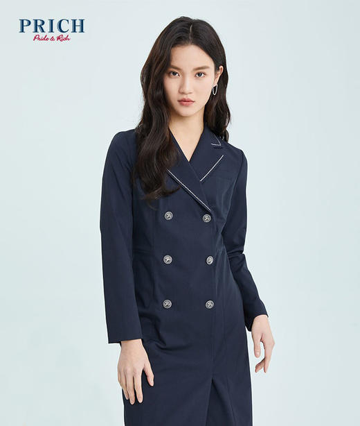 PRICH2022年春季新款气质优雅翻领职场A字西装式连衣裙PROWC1101E 商品图1