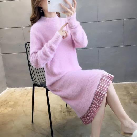 GO9P 中长款仿水貂绒毛衣冬新款打底衫加厚针织蕾丝毛衣裙 商品图1