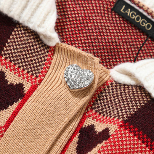 Lagogo拉谷谷2022年春季新款娃娃领泡泡袖针织衫女开衫甜美学院风LAMM401A35 商品图2