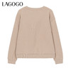 Lagogo拉谷谷2022春新款驼色圆领套头宽松显瘦卫衣女长袖休闲上衣LAEE411A01 商品缩略图1