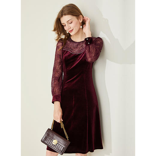 LC868斯尔丽瑟俪秋季新品时尚钉珠气质优雅修身长袖连衣裙 商品图0