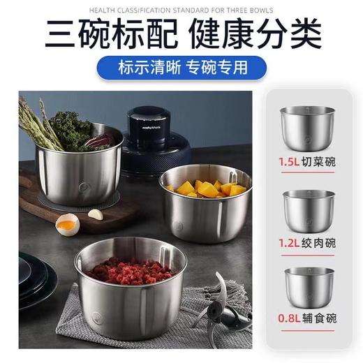 来自英国的创意小家电 「摩飞」摩飞经典款套娃式绞肉机 ‖ 采用350W纯铜电j6秒速成肉馅  S型双层四刀+仿手工摔打 三道扰流设计 智能剥蒜 配套3个料理碗不串味 不易刮花好清洗  可做辅食 更安心 商品图9