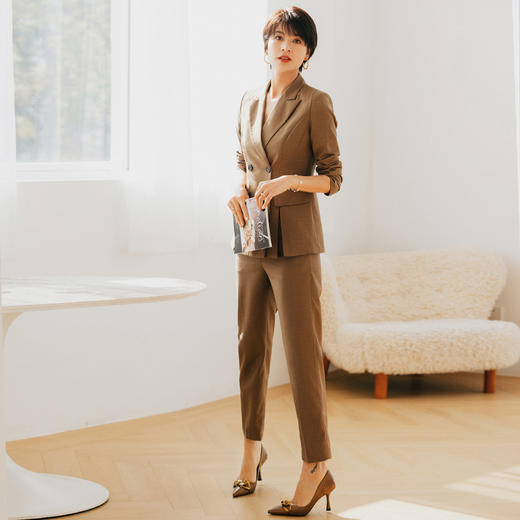 咖色西装套装女气质修身双排扣西服外套OL干练正装职场女装 商品图4