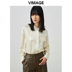 VIMAGE纬漫纪春季新款轻薄丝滑纯色显瘦舒适衬衫女上衣V1709306