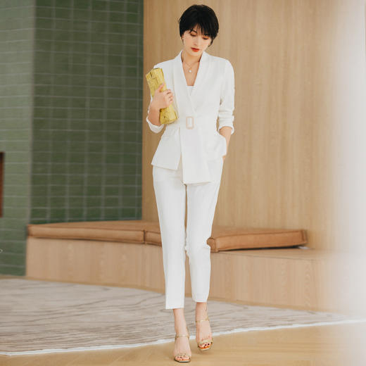 白色西装套装女秋冬长袖不规则高端气质商务职业装西服外套 商品图2