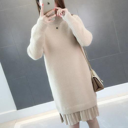 GO9P 中长款仿水貂绒毛衣冬新款打底衫加厚针织蕾丝毛衣裙 商品图3