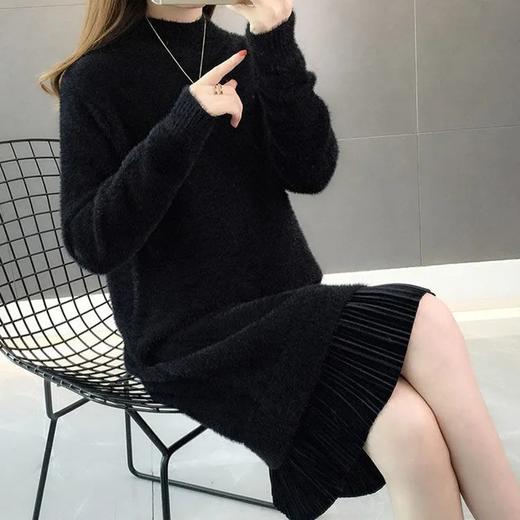 GO9P 中长款仿水貂绒毛衣冬新款打底衫加厚针织蕾丝毛衣裙 商品图7