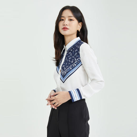 PRICH2022春季新款直筒设计感小众职场百搭印花雪纺衬衫PRBAC1103M 商品图1
