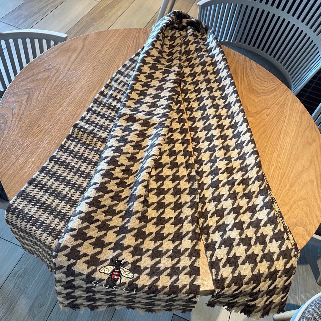秋冬特惠90350 gucci 古驰 大g家秋冬新品千鸟格羊绒围巾