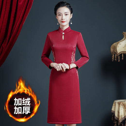 上海旗袍厂JC-62302旗袍连衣裙喜婆婆礼服年轻加绒加厚高贵秋冬季婚礼 商品图0