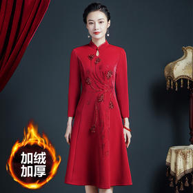 上海旗袍厂JC-62306参加婚礼服秋冬高贵改良旗袍加厚连衣裙