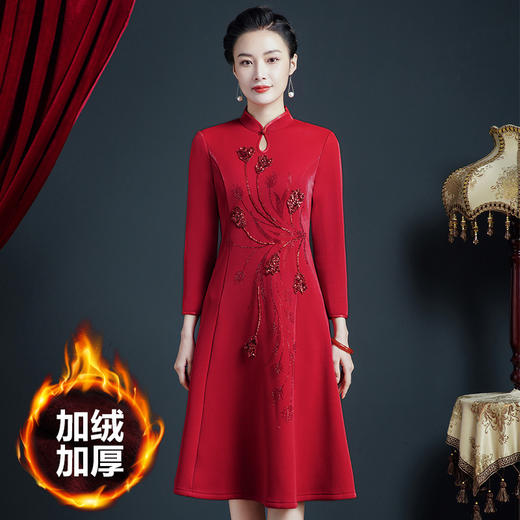 上海旗袍厂JC-62306参加婚礼服秋冬高贵改良旗袍加厚连衣裙 商品图0