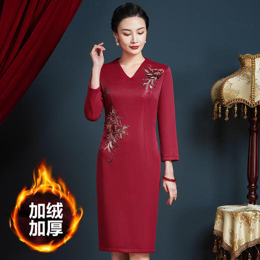 上海旗袍厂JC-62300婚宴装大码连衣裙年轻婚礼礼服高贵丈母娘加绒加厚秋冬 商品图0