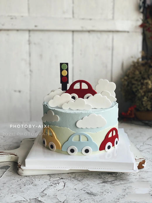 卡通小汽车蛋糕，动物奶油翻糖装饰生日蛋糕，全部装饰可食用 商品图1