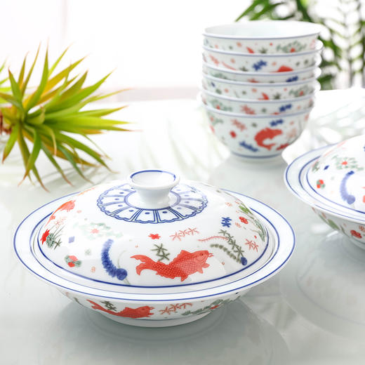 青花五彩鱼藻纹26头餐具 商品图4