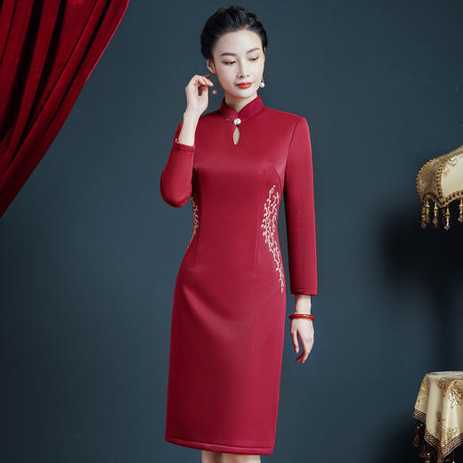 上海旗袍厂JC-62302旗袍连衣裙喜婆婆礼服年轻加绒加厚高贵秋冬季婚礼 商品图1