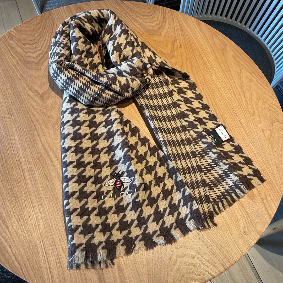 秋冬特惠90350 gucci 古驰 大g家秋冬新品千鸟格羊绒围巾