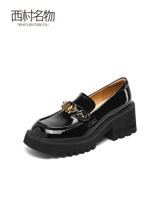 西村名物2022春季新款复古松糕厚底圆头高跟JK制服乐福鞋女T22AM18651 商品图2