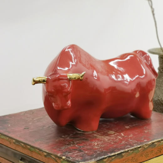 醍醐瓷·金牛聚福 景德镇陶瓷名家金牦牛角摆件礼盒 室内装饰乔迁开业男士送礼领导礼物 原创设计 商品图1