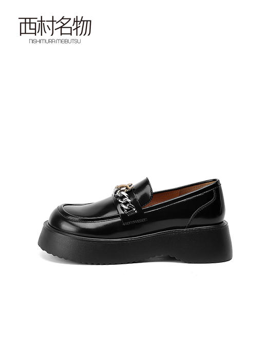 西村名物2022春季新款厚底一脚蹬乐福鞋复古舒适链条小皮鞋X22AM17181 商品图1
