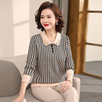 QLHK11C8803 2021新款妈妈洋气上衣中年女装春秋装打底小衫中老年春装针织 商品图0