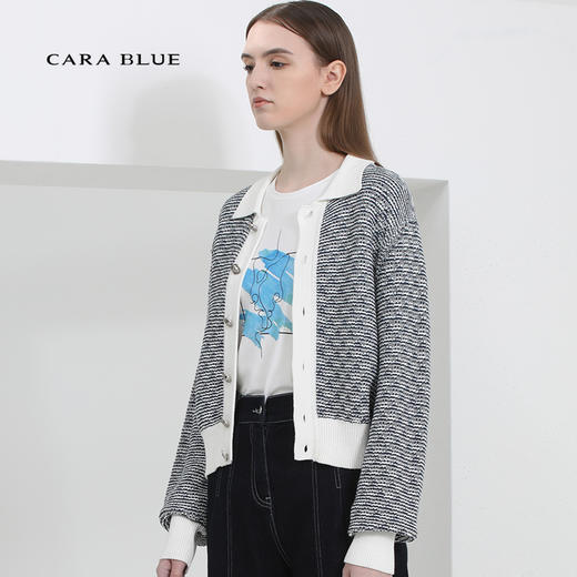 CARA时尚翻领针织开衫KB221MKC0012A1 商品图1