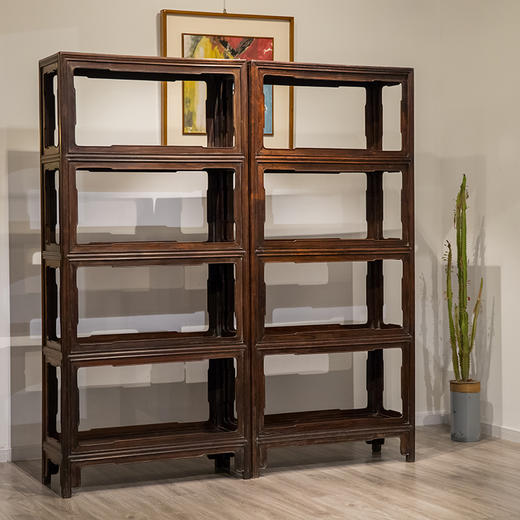 清 红木洼膛肚圈口四层架格（一对） 商品图4