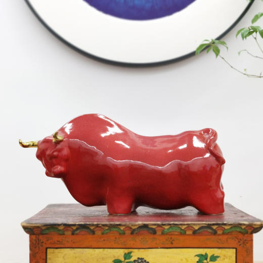 醍醐瓷·金牛聚福 景德镇陶瓷名家金牦牛角摆件礼盒 室内装饰乔迁开业男士送礼领导礼物 原创设计 商品图0