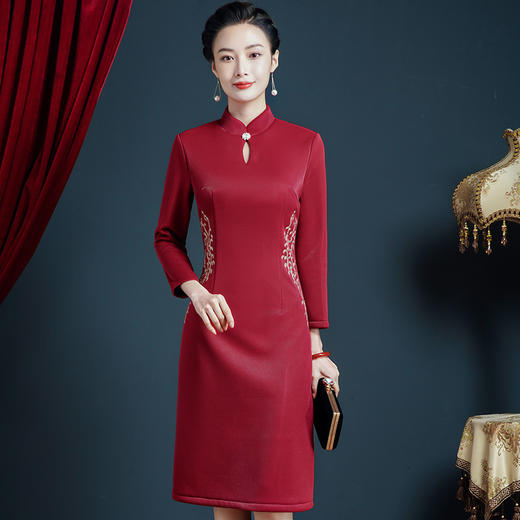 上海旗袍厂JC-62302旗袍连衣裙喜婆婆礼服年轻加绒加厚高贵秋冬季婚礼 商品图2