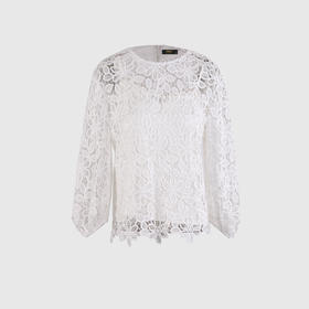 泡泡袖蕾丝优雅百搭套头上衣