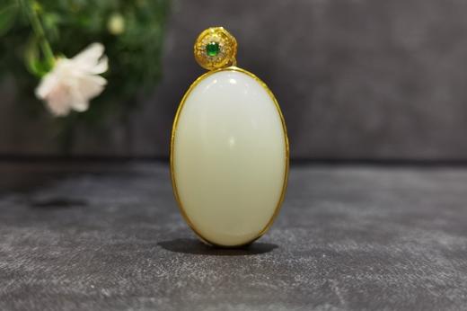 【御珠宫坊】金镶羊脂白玉吊坠 商品图3