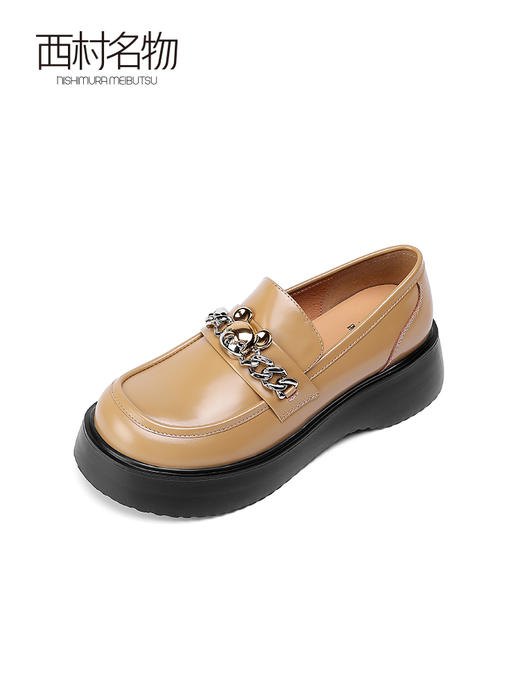 西村名物2022春季新款厚底一脚蹬乐福鞋复古舒适链条小皮鞋X22AM17181 商品图2