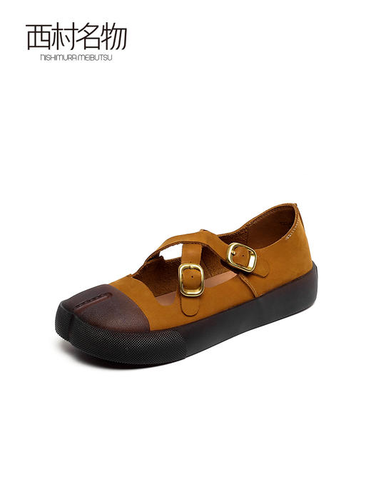 西村名物2022春季新款复古休闲女单鞋拼色交叉绑带软底女鞋T22AE18561 商品图2
