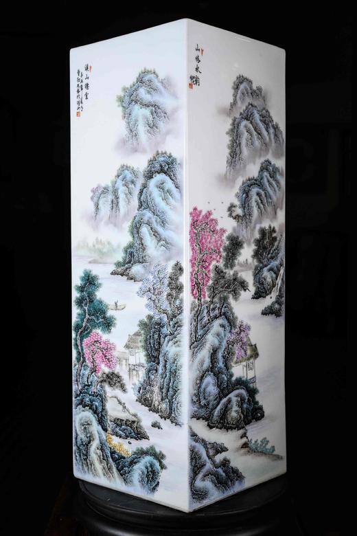 曹细毛：粉彩山水四方镶器 商品图0