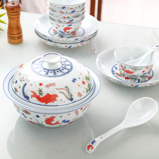 青花五彩鱼藻纹26头餐具 商品图1