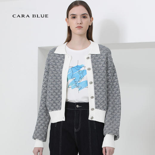 CARA时尚翻领针织开衫KB221MKC0012A1 商品图0