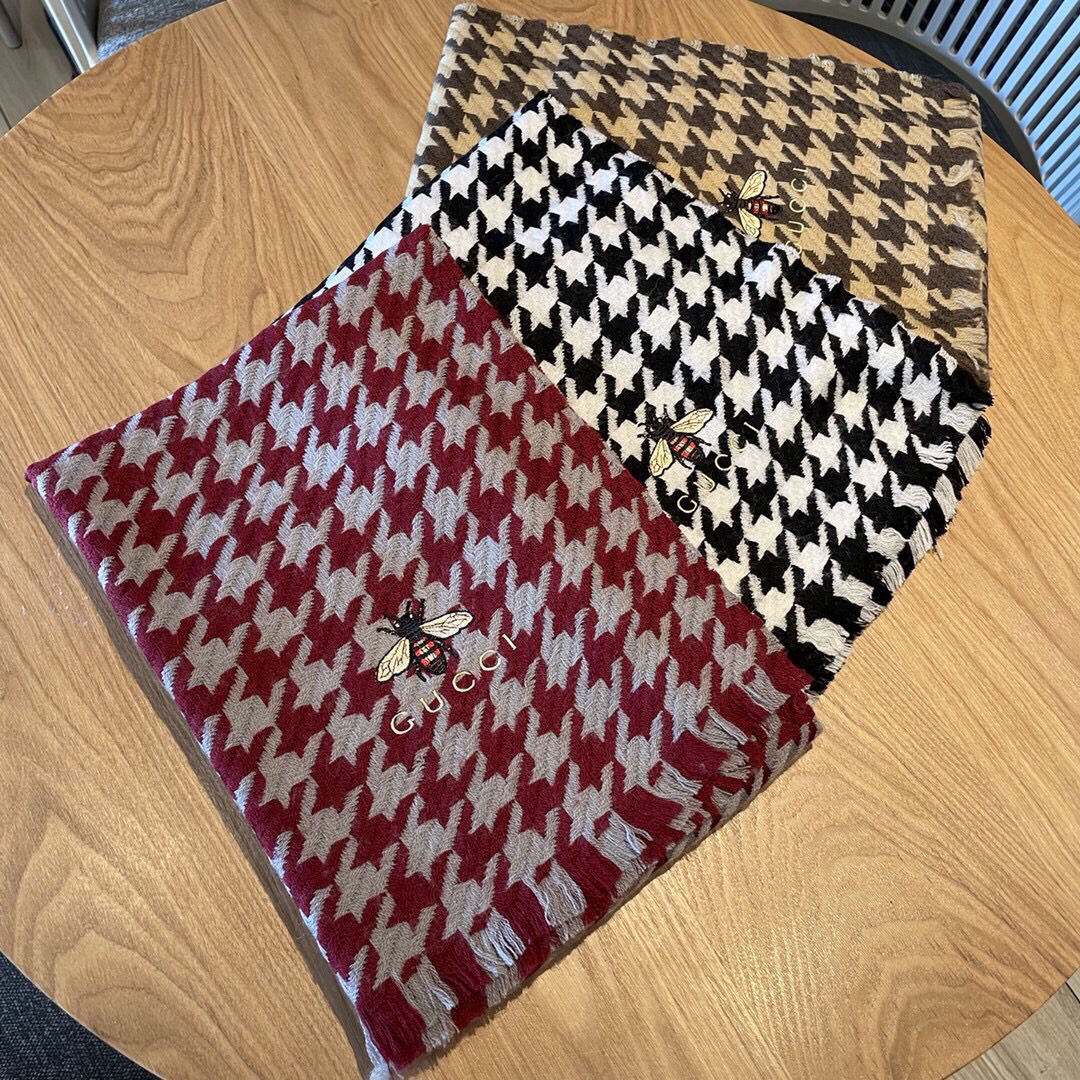 秋冬特惠90350 gucci 古驰 大g家秋冬新品千鸟格羊绒围巾