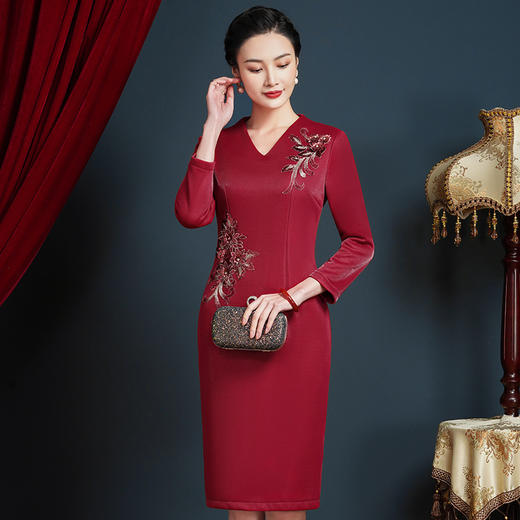 上海旗袍厂JC-62300婚宴装大码连衣裙年轻婚礼礼服高贵丈母娘加绒加厚秋冬 商品图2