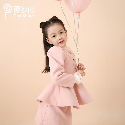 非质量问题不退换哦~PureShare女童公主裙新款时髦加厚毛呢秋冬款连衣裙-芙蓉外套 商品图2
