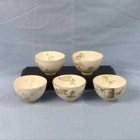 日本橘吉乾山写水墨画茶碗 5枚装 原盒保留 实物见视频