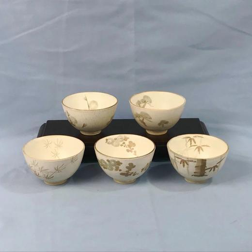 日本橘吉乾山写水墨画茶碗 5枚装 原盒保留 实物见视频 商品图0