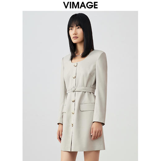 VIMAGE纬漫纪春款新品时尚通勤复古干练收腰连衣裙V1707307 商品图2