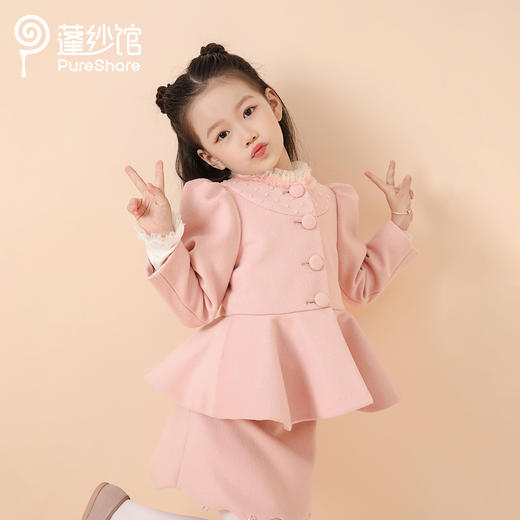 非质量问题不退换哦~PureShare女童公主裙新款时髦加厚毛呢秋冬款连衣裙-芙蓉外套 商品图0