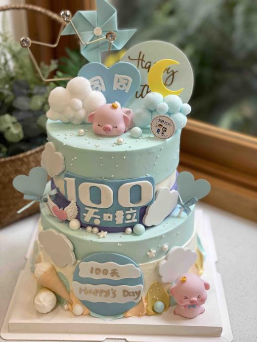 双层一百天猪猪奶油蛋糕 下单前请仔细阅读商品详情 商品图0