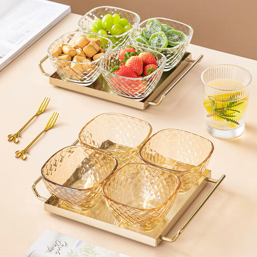 思依果盘一大四小不锈钢套装分格水果盘轻奢风小精致玻璃客厅家用北欧创意干果坚果零食小吃碟 商品图0